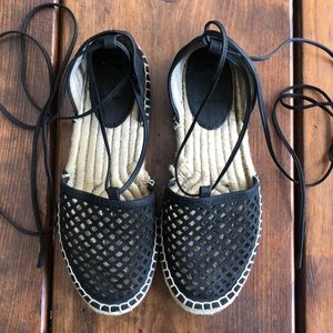Frye Genuine Leather black lace up espadrilles W 7